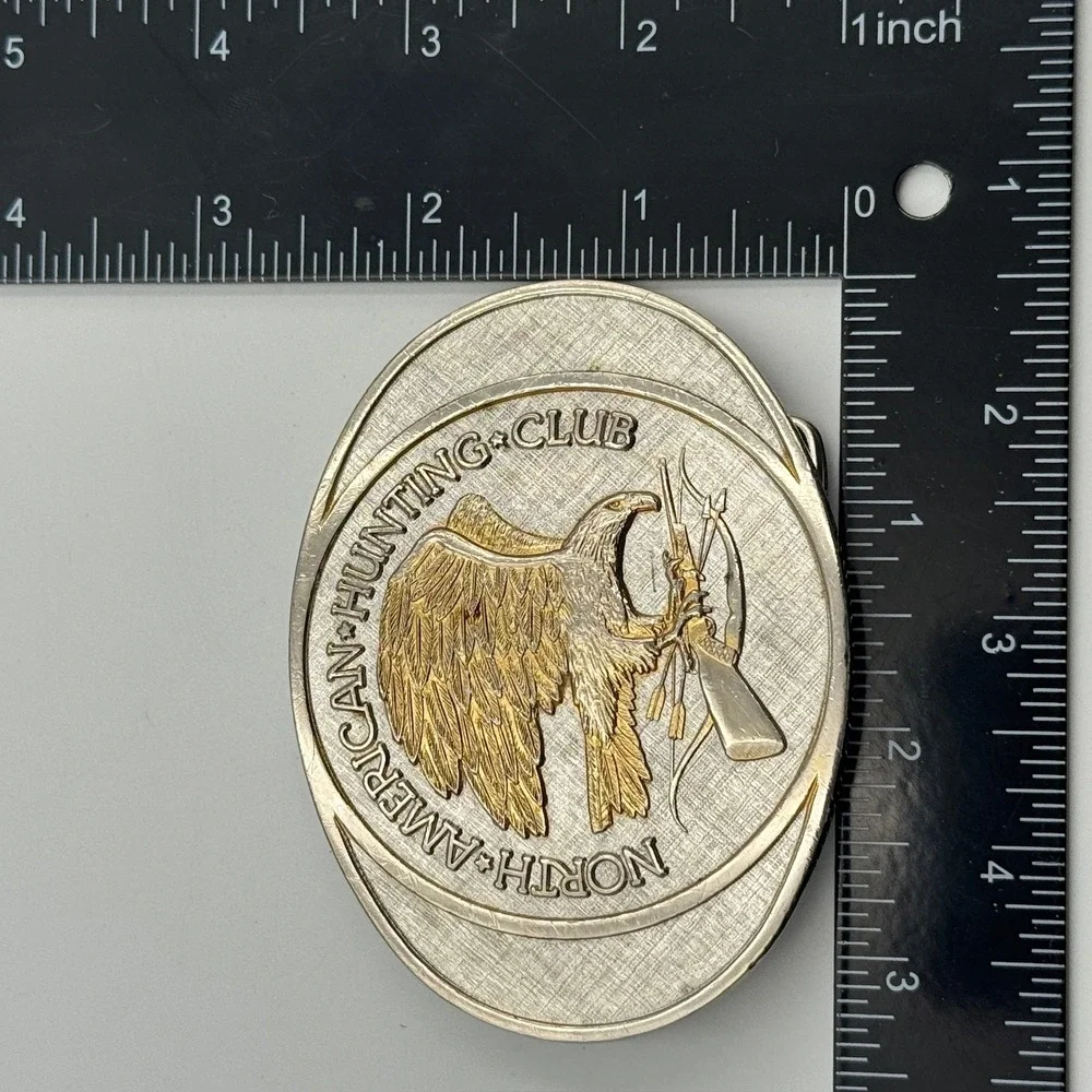 North American Hunting Club Eagle Belt Buckle 24K Gold Rhodium Plate Solid Brass
